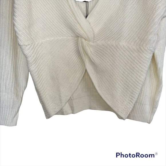 Zaful White V-Neck Criss Cross Pullover Long Sleeve Knit Sweater Size 8 - Picture 5 of 8